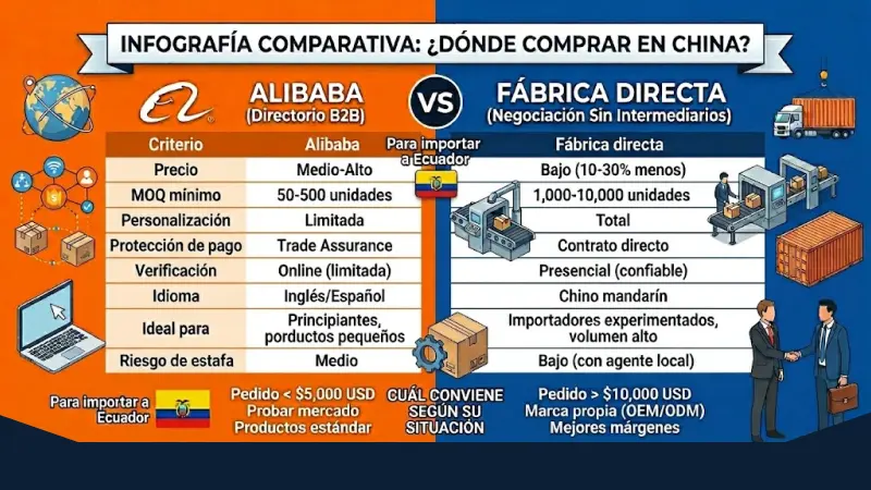 Comparativa entre comprar en Alibaba y fábricas directas