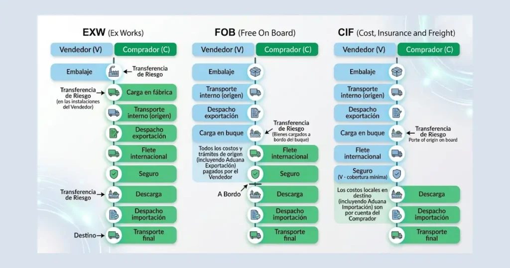 Incoterms FOB CIF EXW explicados para importadores